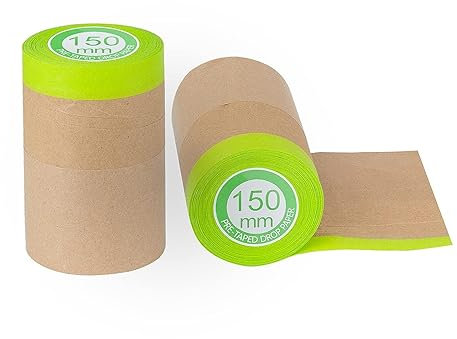 2 Roll Pretaped Masking Paper for Spraying - 6 x 49ft, Self-Adhesive Car & Furniture Paint Protection, Brown Kraft Paper Tape, Carpet & Floor Film, DIY Auto Body, Woodworking