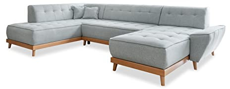 MIUFORM Dazzling Daisy U mit Bettkasten | 8 Sitzer Sofa | U-Form Links | 330 x 190 x 77cm Couch | Klappsofa mit Schlaffunktion | Wohnlandschaft (Hellgrau)