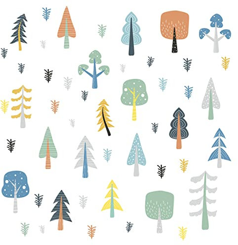 50 Stück Bäume Aufkleber Waldmotiv Bäume Wandaufkleber für Kinder, mehrfarbige Waldbäume Wandaufkleber, bunte Wald, abziehen und aufkleben, abnehmbare Aufkleber für Kinderzimmer, Schlafzimmer
