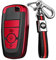 KUNIO Autoschlüssel Hülle Passt für Ford Mondeo Mustang Explorer EcoSport S-Max Ranger Fiesta F150 F250 TPU Leder-Textur Schlüsseletui Schlüsselanhänger Schlüsselschutz 3 Tasten Rot