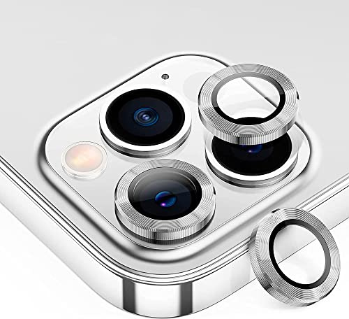 Protector Camara iPhone 14 Pro/iPhone 14 Pro MAX. Funda Protectora de Lente de cámara de Vidrio Templado y Anillo de aleación de Aluminio. Pelicula Cristal Anti-Rayado HD, 9H dureza. Plata