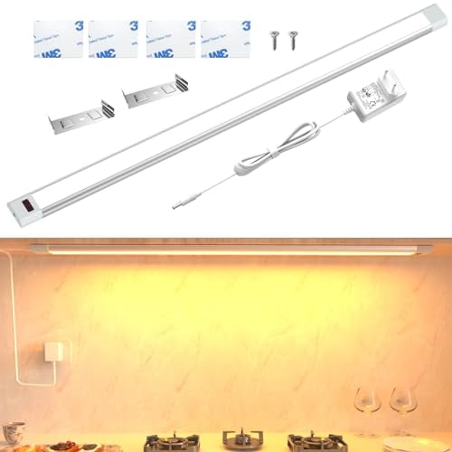 Hensam LED Unterbauleuchte Küche,60cm Dimmbare LED Schrankbeleuchtung mit Sensor,Handwelle aktiviert,Schrank Unterbauleuchten,Lichtleiste unter dem Schreibtisch für Küche,Schrank,Warmweiß 2700K