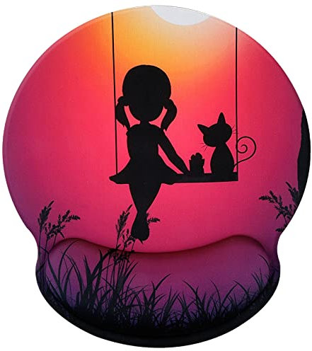 Hosimoln Tapis de repose-poignet,tapis de souris ergonomique avec mousse à mémoire de forme,tapis de support de poignet de souris en caoutchouc antidérapant pour les jeux de travail 25x23 Girlcat031
