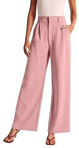 CGGMVCG Pantaloni a Gamba Larga per Le Donne Eleganti a Gamba Larga per Le Donne da Lavoro Casual a Vita Alta Pantaloni da Palazzo da Donna, Rosa, XL