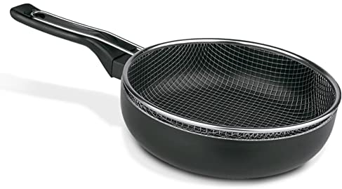 TIENDA EURASIA - Freidora Eléctrica con Cestillo de Acero Inoxidable, Sarten de Aluminio con Mango Tacto Goma, 26 cm