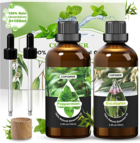 COPOWER Ätherische Öle für Diffuser, 2x100 ml Ätherische Öle -Eukalyptusöl und Minzöl, 100% Reine Natürliche Unverdünnte Duftöl GeschenkSet, Ätherische Öle Set für Diffuser Kerzen Humidifier Seife