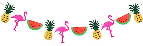Garneck Flamingo-banner-girlande Aus Filz Lang Mit Tropischen Pflanzen Ananas Und Wassermelonen-design Für Kindergeburtstage Und Party-dekorationen