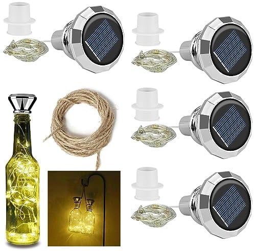 4 Stück Solar Flaschen, 20 LEDs 2M Solar Flaschenlichter, Korken Flaschenlichter Weinflasche Lichtkette Diamant Flasche Solar Weinflasche Kupferdraht für Flasche DIY, Dekor, Weihnachten (Warmweiße)
