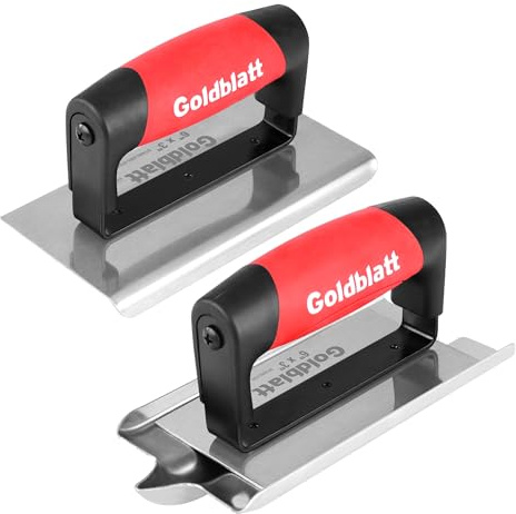 Goldblatt Concrete Tools Include Edger (6 x 3, 1/4R) and Groover (6 x 3, 1/2W, 1/2D), Stainless Steel Concrete Finishing Tools - Masonry Hand Tool Set, Cement Finishing Kit with Soft Grip