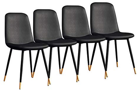 Chaises de Salle à Manger Nordiques Ensemble de 4 chaises de Cuisine en Cuir PU avec Pieds en métal Robustes pour Bureau, Salon, café, Chaise, Tabouret, Ensemble de Salon (Couleur : Noir)