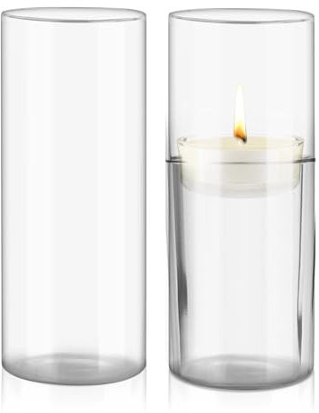2 Piezas Jarrón Cristal, Florero Velas 30cm Alto, Jarrones Cilindro Transparente para Sala de Estar