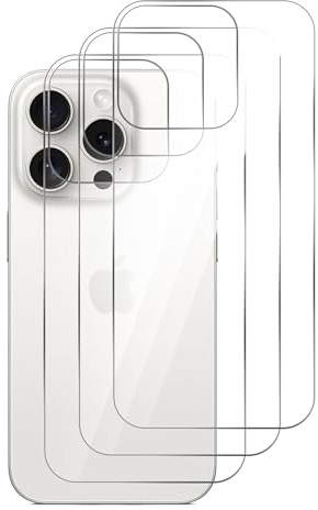GIOPUEY[3 Stück Rückseite Folie Kompatibel mit iPhone 15 Pro, iPhone 15 Pro Rückseite Schutzfolie, Gehärtetes Glas, Hohe Transparenz, Kratzfest, rutschfest - transparent