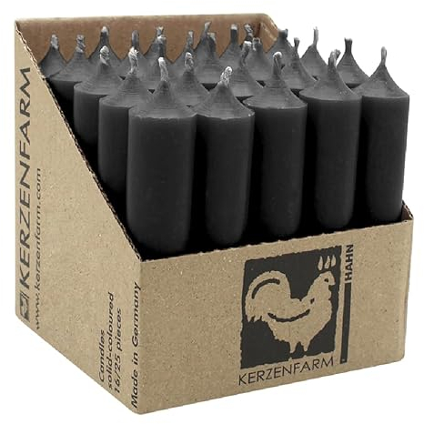 luterna Stabkerzen aus Paraffin, 100/22 mm, Schwarz, KERZENFARM HAHN, Brenndauer ca. 4h, 25 Stück pro Verpackung
