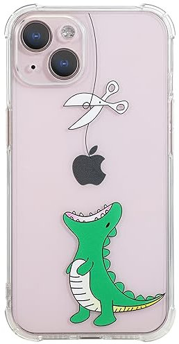 CHEORFAY iPhone 13 Case, Clear Transparent Flexible Soft Silicone TPU Bumper Buffer Shockproof Protective Cover with Cute Funny Pattern Design for iPhone 13 - Dinosaur
