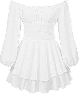 Yoisdtxc Minifalda retro de encaje de hadas para mujer, hombros descubiertos, sin espalda, volantes, color sólido, Y2K, vestido de calle