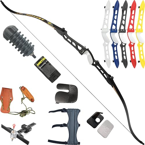 wolfman Bogenschießen Recurvebogen Set Erwachsene 66/68/70 Zoll 14-40 lbs Recurv Bogen Set Praxis Bogen Wettbewerb Bogen Jagd Bogen für Bogenschießen Club Schießwettbewerb RH(Schwarz, 70/38Lbs)