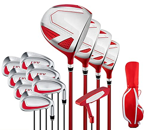 Komplettes Golfschläger-Set, 12-teilig, inklusive Driver, inklusive 460-cc-Legierungs-Driver, 3 und #5 Fairwayhölzer, Hartholz, 5#, 6#, 7#, 8#, 9#, Pw#, Sw# Eisen, Putter und Damengolf Tasche