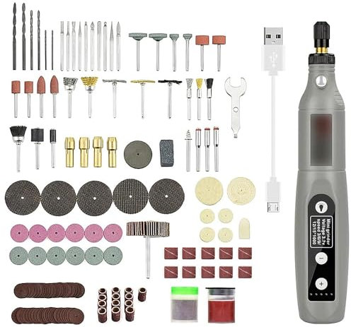 Tiardey Herramienta rotativa inalámbrica con 24 Accesorios - Mini Amoladora eléctrica de 3,7 V, 5 velocidades, 3600-15000 RPM, Recargable por USB para Trabajos de Bricolaje, Grabado