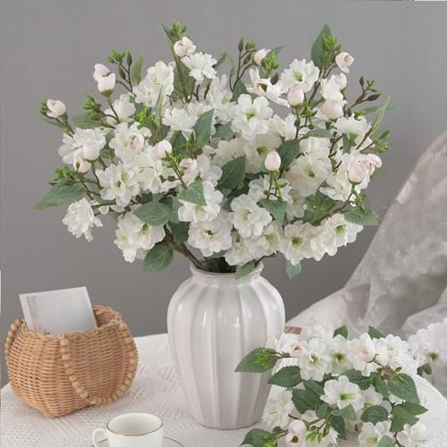 Wnvivi 4Pcs Artificial Silk Mini Rose Bouquet,42cm Silk Rose Bouquet Artificial Flowers Bushes with Green Leaves,5 Branch Per Stem,Silk Rose Bouquet for Wedding Centerpices