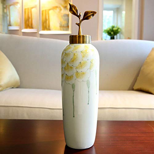 Europäische Modellhausvase, Keramikvase, Schreibtischplatte, hellgrün/gelbes Druckmuster, C