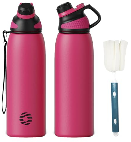Fjbottle Edelstahl Trinkflasche Sport mit Magnetischem Deckel 1L, 800ml, 600ml, 400ml BPA-Frei Auslaufsichere Kinder Flasche - Kohlensäure geeignet 1500ML Wasserflasche Thermo für Schule, Fitness