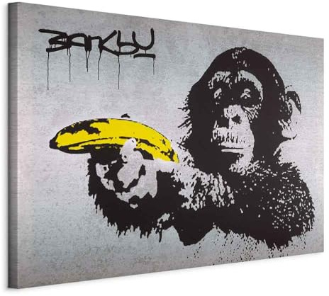 B&D XXL - Grand Tableau Mural Décoration Moderne Salon, Banksy, 120x80 cm | Clous Inclus, Impression sur Toile, Tableaux, Posters et Arts Décoratifs, Artofbanksy Graffiti Tendances Murales Urbaines