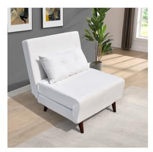 King of Dreams Fauteuil Convertible lit Une Place Tissu Velours Blanc Dimension: 80 x 90 x 84 cm - Dimension lit: 80 x 190 x 28 cm
