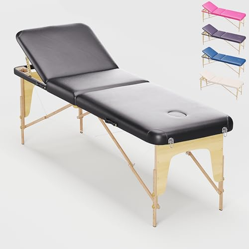 Beltom Mobile Massageliege Massagetisch 3 zonen Basic 185 x 60 cm. - Licht 12,8 kg. - massagebed massageleuning Massagebank klappbar Kosmetikliege - Schwarz