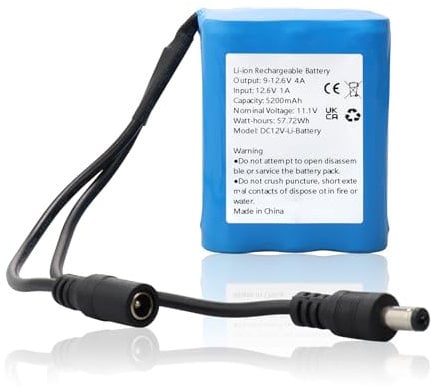 MXJFYY Batteria Ricaricabile agli Ioni di Litio DC12V per Lettori MP3, Compatibile con la Maggior Parte dei Dispositivi a 12V, Striscia LED, Router, Organo Elettronico Interfaccia DC5521 5200mAh