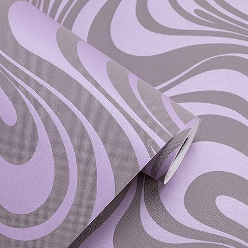 Camiraft Purple Modern Luxury Abstract Curve 3D Wallpaper Roll Non-Woven Fabric Wallpaper Mural Papel Striped Wallpaper for Livingroom Bedroom Kitchen 950 * 53cm