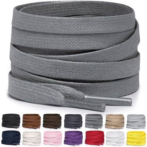 Miscly Cordones Planos de Algodón Encerado - Para Botas, Zapatillas y Zapatos, Disponibles en Varias Longitudes y Colores (Gris, 137 cm)