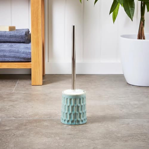New Beautiful, Speckled Finish Green Ceramic Toilet Brush And Holder Free-Standing Honeycomb Design Modern Bathroom Decor