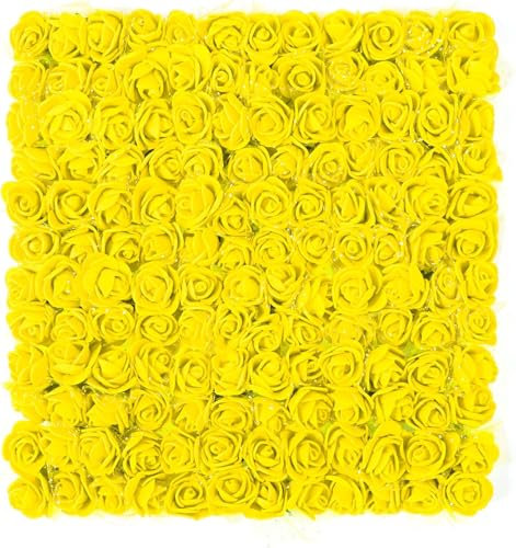 144Pcs Mini Roses Artificial Flower Realistic Flower for Accessories Bridal Hair Clips Headbands Dress Bridal Bouquets, Mini Foam Roses for Crafts, DIY Party Decoration (Yellow)