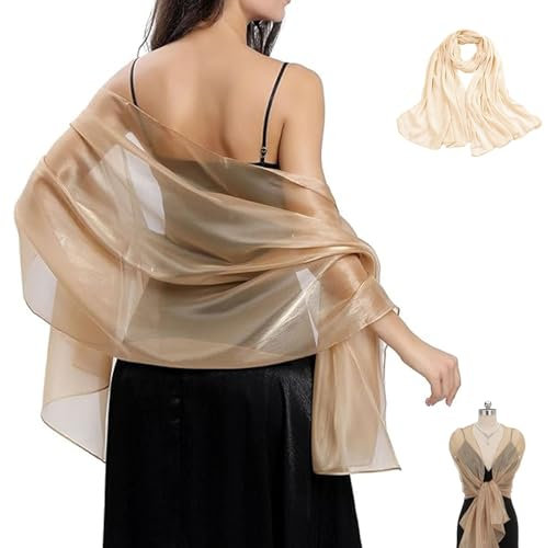 Stola für Abendkleid,Schals & Tücher für Damen,Chiffon Schal,Tuch Damen Sommer Leicht,Kann verwendet werden als Ärmel für Abendkleider Brautkleider Sommer Hochzeit (Gold)