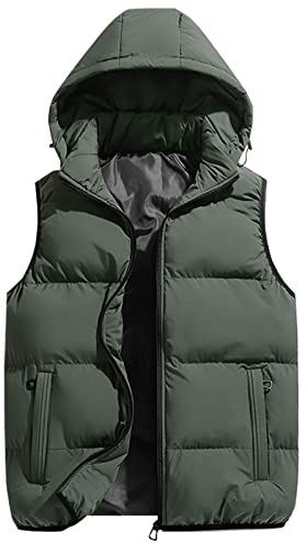 KONG JIMFAN Steppweste Herren Baumwolle Bequeme Herren Weste mit Kapuze Outdoor Jacke mit Reißverschlüssen Sportweste Einschubtaschen Ärmellos Jacke Casual Übergangsweste Dicke Daunenweste Laufweste