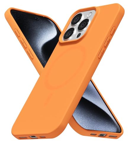 LoeoeL for iPhone 15 Pro Case Silicone Mag Safe, Compatible with Magsafe Ultra Slim Thin Magnetic Phone Case for Women Girls, Soft Rubber Gel Matte TPU Solid Color Minimalist Cover, Neon Orange