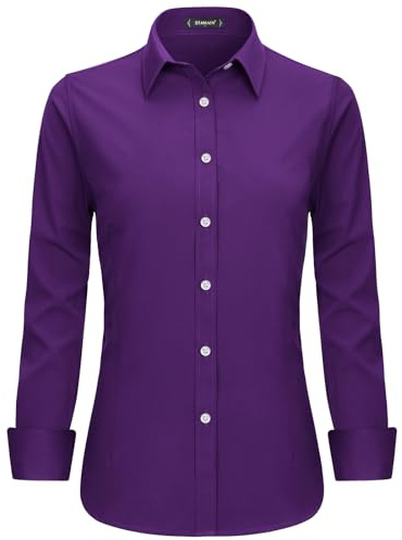 Stamain Bluse Damen Langarm Büroblusen Slim Fit Hemd mit Knopleiste Baumwolle Hemdbluse Oberteile V-Ausschnitt Tops