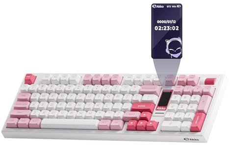 Akko 5098B Kabellose Gaming-Tastatur mit Bildschirm, RGB-Dichtungstastatur mit Scrollrad, Hot-Swap-mechanische Tastatur mit Nummernblock (Piano-Schalter, Prunus Lannesiana)