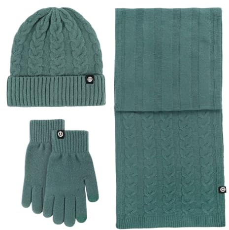 ZALXOZYL Warme Mit Fleece Gefütterte Bommelmütze für Outdoor-Sportarten Winddichtes und Kältebeständiges Set Aus Mütze Schal und Handschuhen für Damen