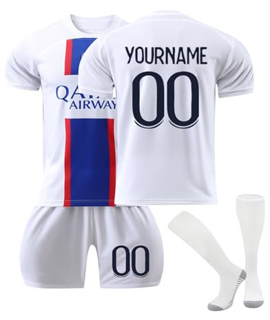 Personalisiertes Fußball Trikots Set 25/24 Hause/Auswärts Fußballtrikot Strips Fussball Trainingsanzug Sportshirt Junge Football Training Tshirts Shorts und Socken Anzug mit DIY Name Nummer 12