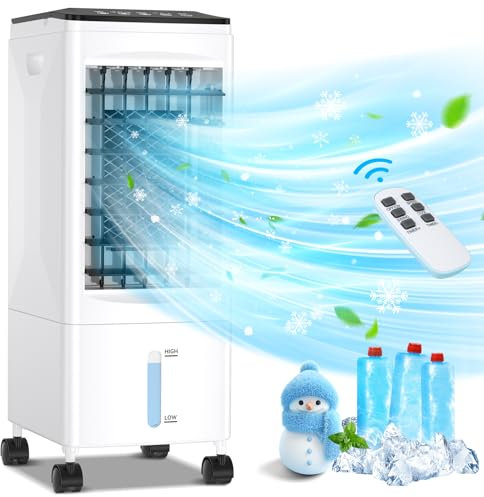 Condizionatore Portatile Senza Tubo, 3 in 1 Multifunzione Evaporativo Mobile, Silenzioso Raffreddatore d'aria Grande Serbatoio da 5.5 L, Timer da 7 ore,3 Velocità,con Telecomando,Senza Unità Esterna
