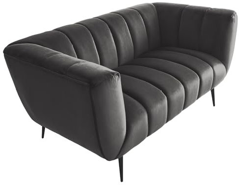 Riess Ambiente 2-Sitzer Sofa Noblesse - 165cm - grau - Samt Schwarze Metallfüße Federkern Lounge-Sofa Nosagfederung Rundum-Bezug