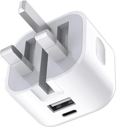 USB C Plug, 20W Dual Port Type C Fast Charging Foldable Plug, Wall Power Adapter Plug UK, 3.0 Charger Block for iPhone 15/14 /13 Pro Max/Plus/ipad pro/Samsung Galaxy/Tablet