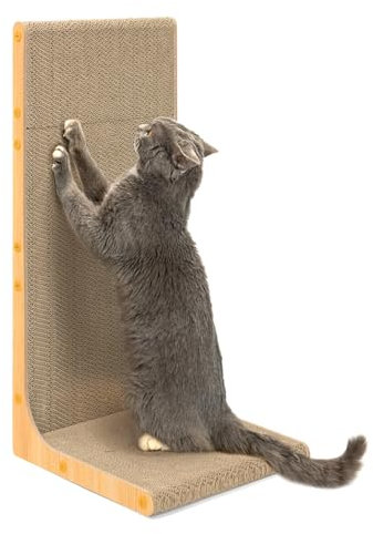 Conlun Rascador para Gatos, 58 cm Forma en L Montable en Pared, Panel de Rascado Vertical, Cartón Duradero para Proteger Muebles de Gatos de Interior, Grande,Madera Clara,2-Pack