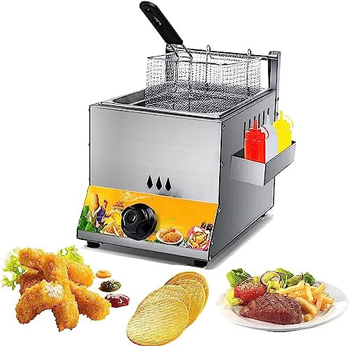 Freidora de gas propano de encimera, freidora comercial de gas con tanque de cesta, calentador de alimentos tipo buffet de encimera, de acero inoxidable resistente, con tanque para papas fri