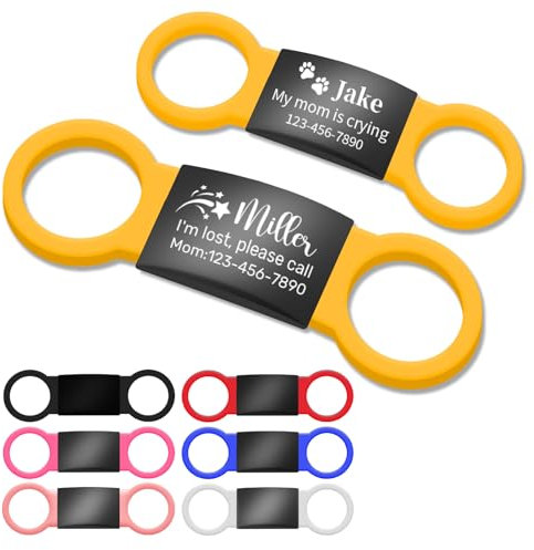 Chapa Perro Grabada Personalizada, Chapas Identificación Silenciosa para Mascotas con Banda Elástica de Silicona, Placa Nombre Perros Identificativa Accesorios para Collar Perros y Gatos