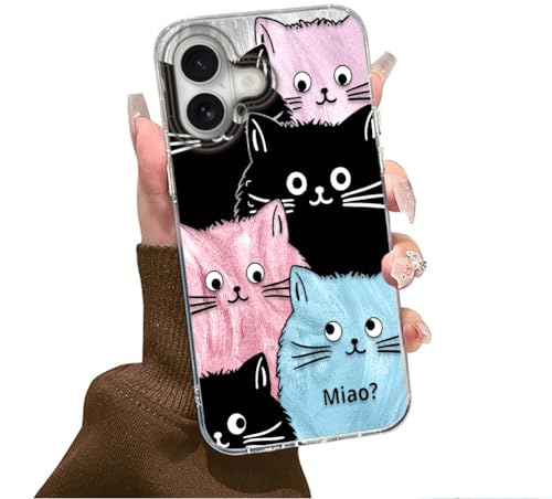Tedyhulle Hülle für iPhone 17 6,3 Handyhülle, Bunt Farbe Katze Ästhetik Muster Nette Design, Dünne Weich TPU Silikon Cover Schutzhülle Stoßfest Süßes Motiv Geschenk Hülle für Frauen Mädchen