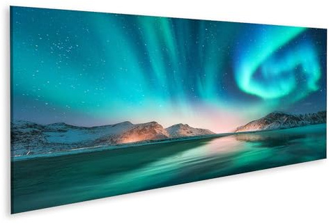 islandburner Leinwandbild Nordlichter Am Eisigen Seeufer - Leinwand 120x40cm - Panorama