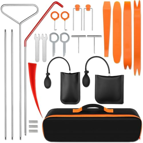 XSBAIHUO 25PCS Car Tool Kit - Emergency Essential Automotive Tool Kit with Hook & Air Pump, Portable Case for Emergency Repairs