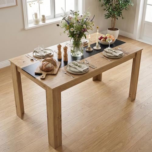 ZECIIYE Esstisch Holz 140 x 70 cm,Küchentisch,Rechteckiger Esszimmertisch für 4 Personen,Esszimmertische Modern Holz Tisch Küche Groß für Esszimmer,Wohnzimmer,Eichenfarbe + Schwarz